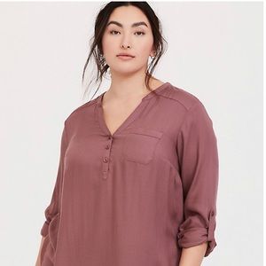 WALNUT BROWN TWILL TUNIC BLOUSE